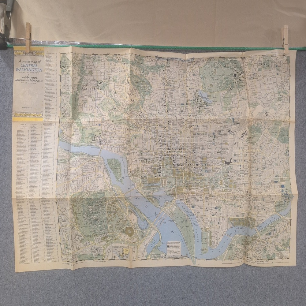 Vtg 1948 National Geographic Pocket Map Central Washington DC District Columbia - Picture 1 of 2